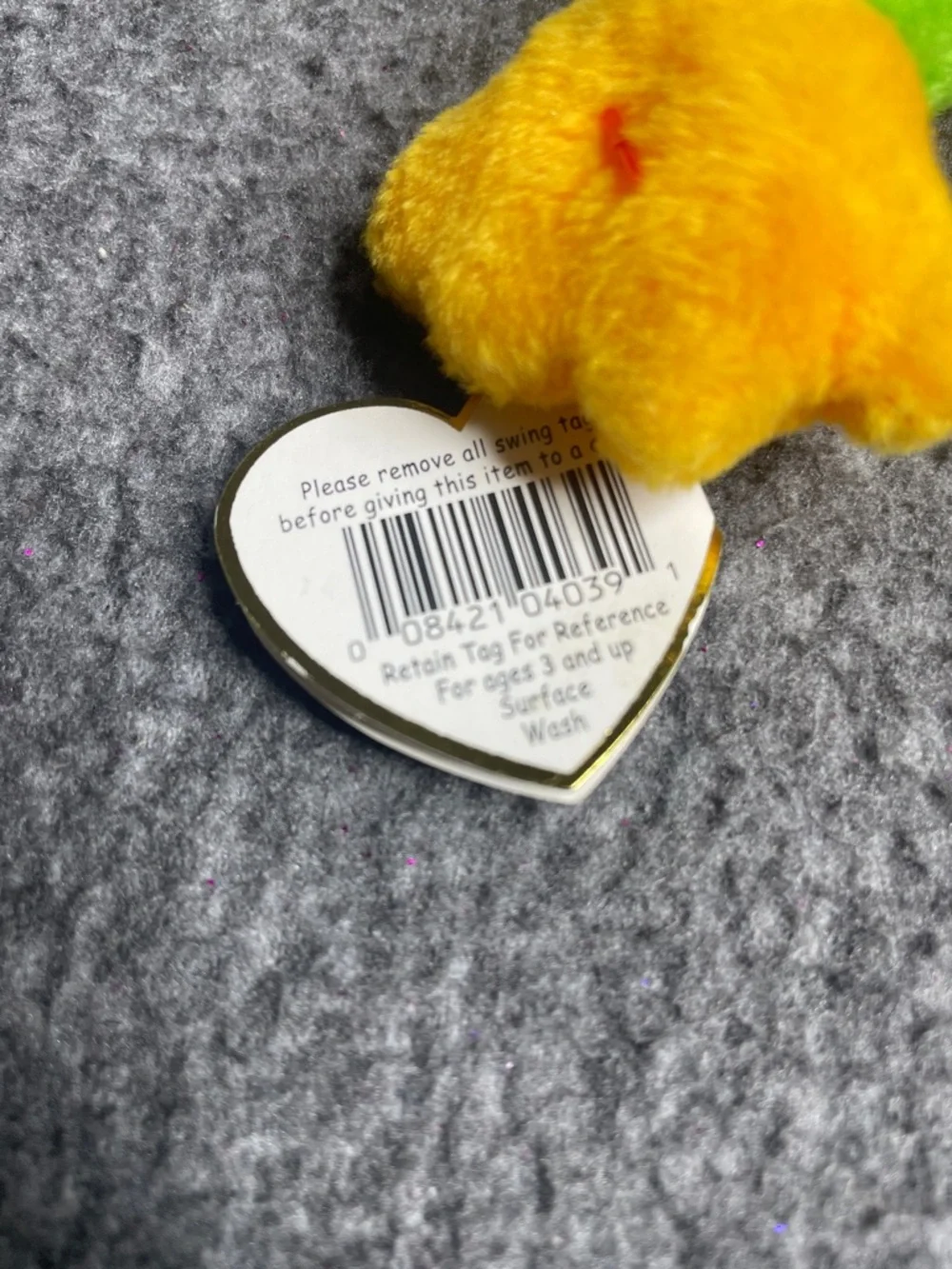 Smoochy The Frog: Ty Bright Green Plush Frog with Orange Accents - Picture 7 of 9